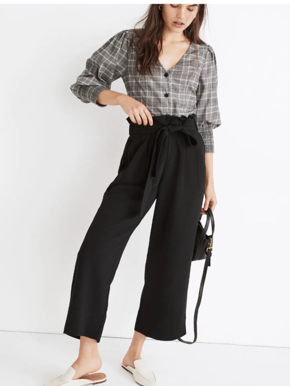 Madewell Preppy Tie-Waist Huston Pull-On Wide Leg Crop Pants Black Size XS